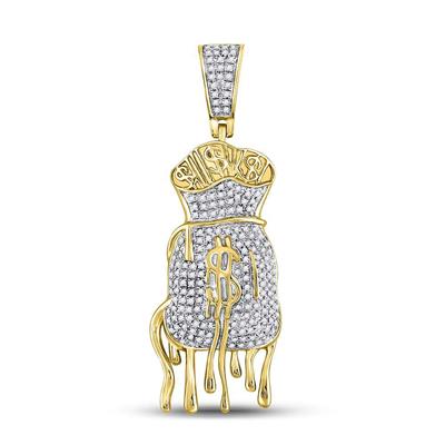 10KT YELLOW GOLD ROUND DIAMOND DRIPPING MONEY BAG CHARM PENDANT 1/2 CTTW
