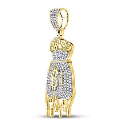 10KT YELLOW GOLD ROUND DIAMOND DRIPPING MONEY BAG CHARM PENDANT 1/2 CTTW