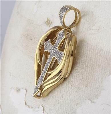 10K YELLOW GOLD ROUND DIAMOND WINGS CROSS CHARM PENDANT 1/2 CTTW