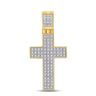 10K YELLOW GOLD ROUND DIAMOND CROSS CHARM PENDANT 1/4 CTTW