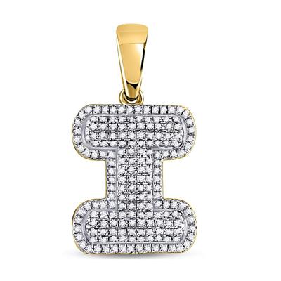 10K YELLOW GOLD ROUND DIAMOND LETTER I BUBBLE INITIAL CHARM PENDANT 1/2 CTTW