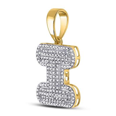 10K YELLOW GOLD ROUND DIAMOND LETTER I BUBBLE INITIAL CHARM PENDANT 1/2 CTTW