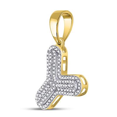 10K YELLOW GOLD ROUND DIAMOND LETTER Y BUBBLE CHARM PENDANT 3/8 CTTW