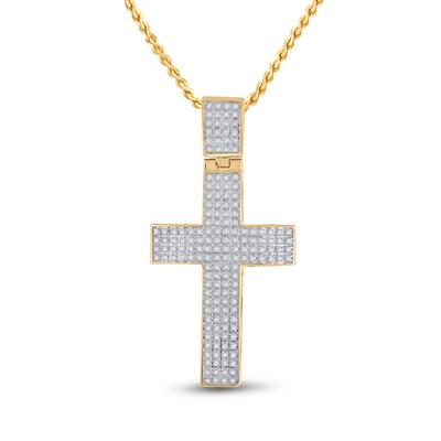 10K YELLOW GOLD ROUND DIAMOND CROSS CHARM PENDANT 1/2 CTTW