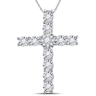14K WHITE GOLD ROUND DIAMOND CROSS PENDANT 3/8 CTTW