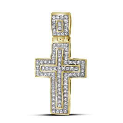 10K YELLOW GOLD ROUND DIAMOND CROSS CHARM PENDANT 1/4 CTTW