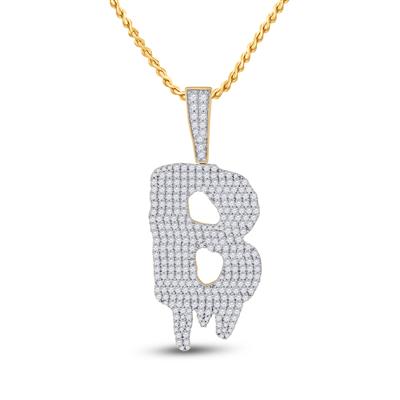 10K YELLOW GOLD ROUND DIAMOND B DRIP LETTER CHARM PENDANT 2-3/4 CTTW