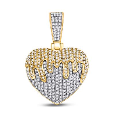 10K YELLOW GOLD ROUND DIAMOND MELTING HEART PENDANT 3/4 CTTW
