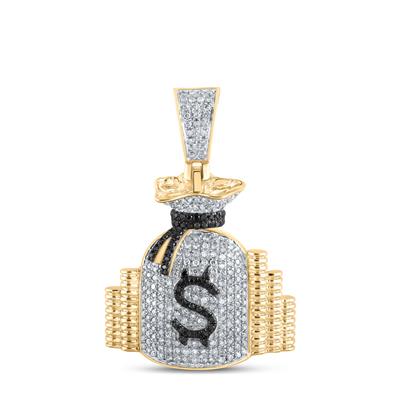10K YELLOW GOLD ROUND DIAMOND MONEY BAG STACKS CHARM PENDANT 3/4 CTTW
