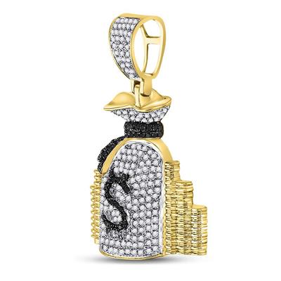 10K YELLOW GOLD ROUND DIAMOND MONEY BAG STACKS CHARM PENDANT 3/4 CTTW