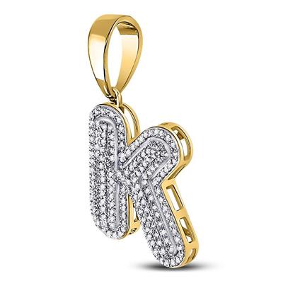 10K YELLOW GOLD ROUND DIAMOND LETTER K BUBBLE INITIAL CHARM PENDANT 5/8 CTTW