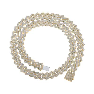 10K YELLOW GOLD ROUND DIAMOND CUBAN CURB LINK CHAIN NECKLACE 21-3/4 CTTW
