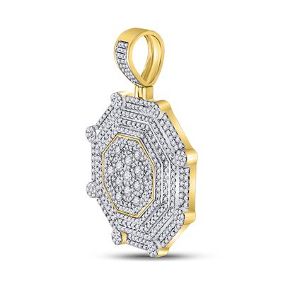 10K YELLOW GOLD ROUND DIAMOND OCTAGON CLUSTER PENDANT 3-1/2 CTW