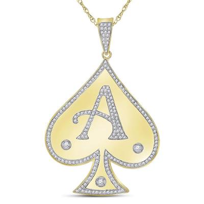 10KT YELLOW GOLD ROUND DIAMOND SPADE ACES CHARM PENDANT 5/8 CTTW