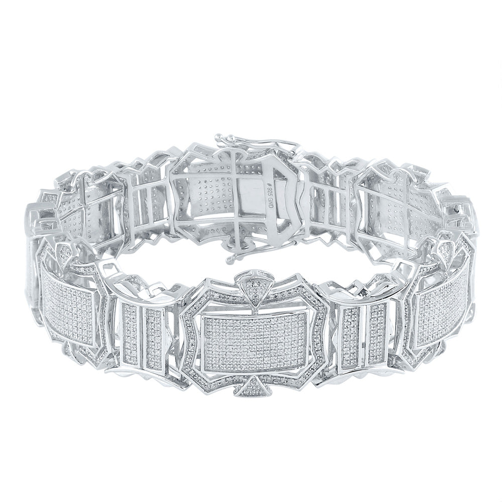 STERLING SILVER ROUND DIAMOND RECTANGLE LINK BRACELET 3-1/5 CTTW