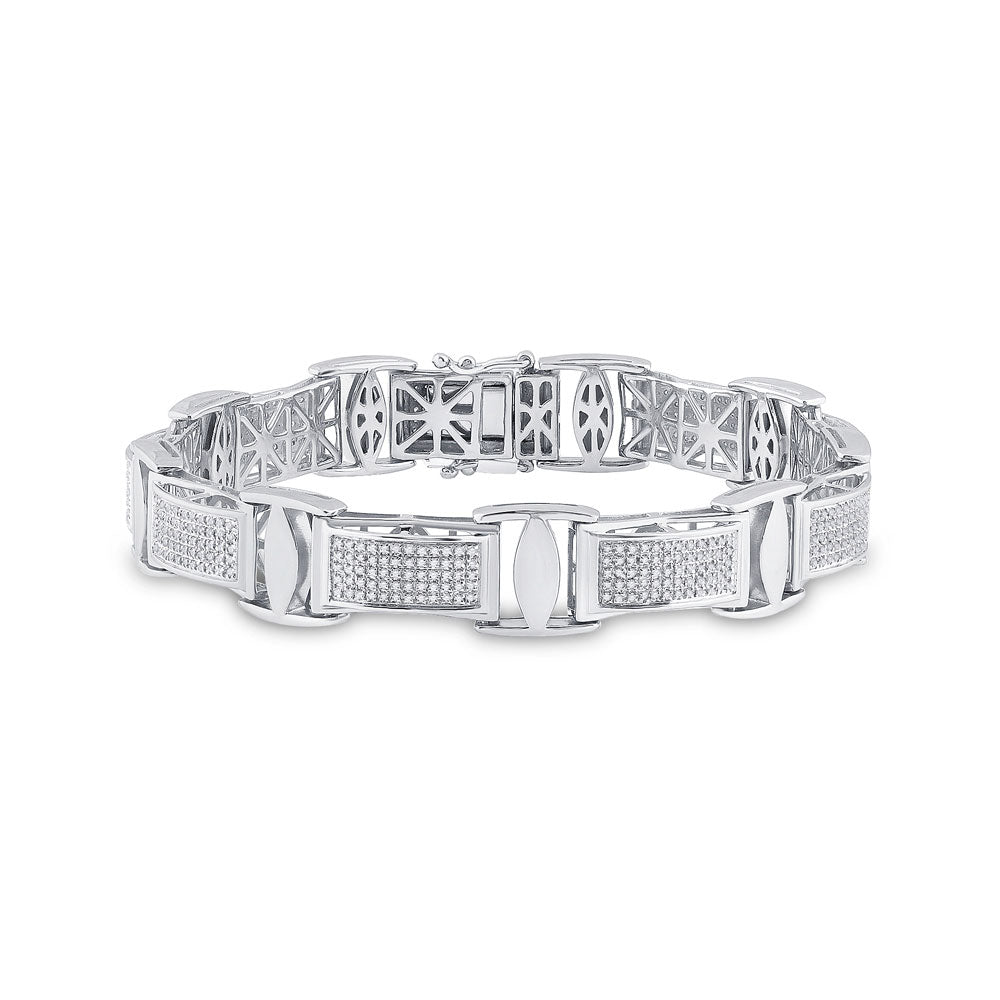 STERLING SILVER ROUND DIAMOND RECTANGLE LINK BRACELET 1-5/8 CTTW