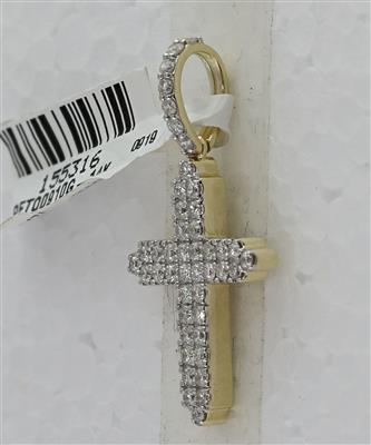 14K YELLOW GOLD ROUND DIAMOND CROSS CHARM PENDANT 3/4 CTTW
