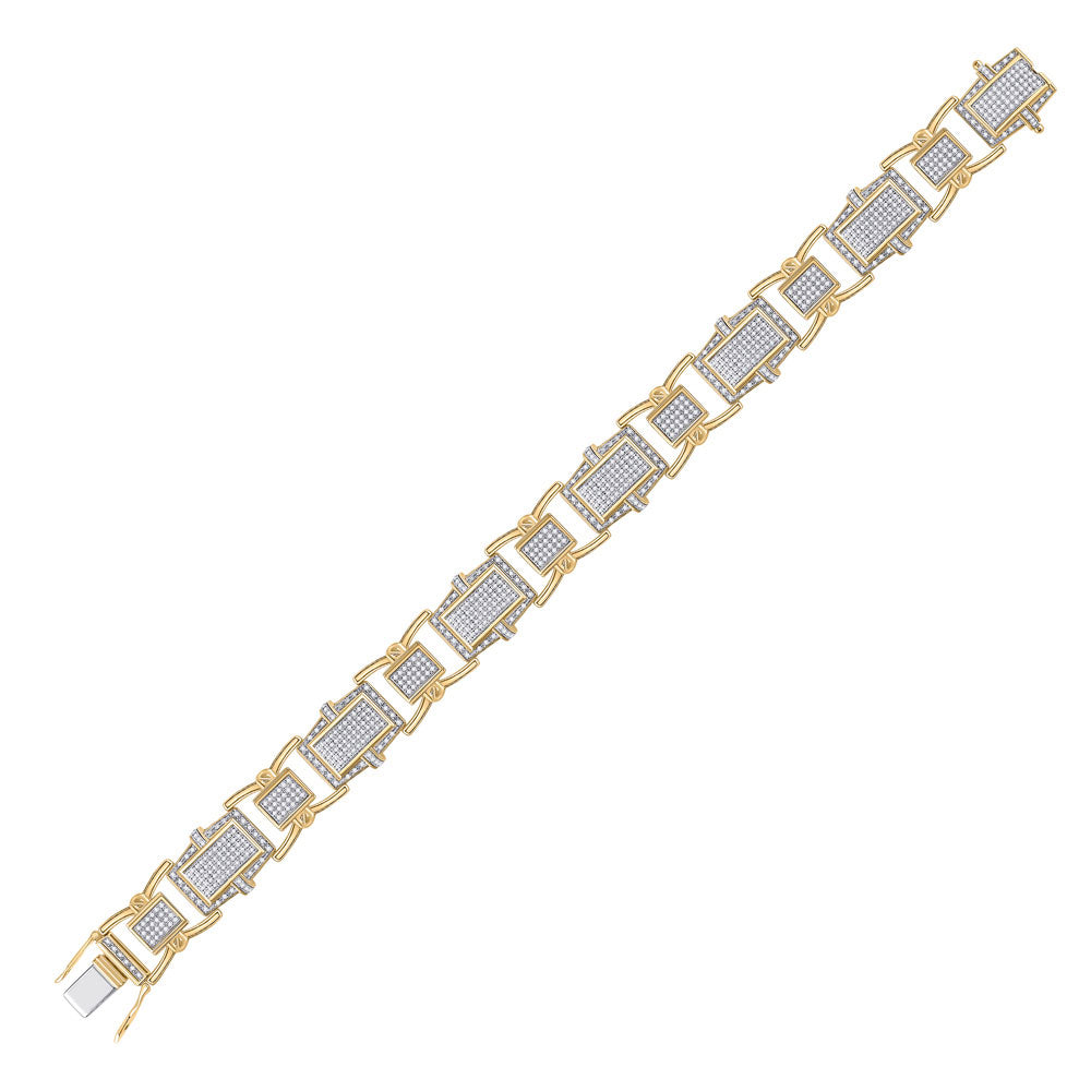 10K YELLOW GOLD ROUND DIAMOND RECTANGLE LINK BRACELET 2-1/2 CTTW