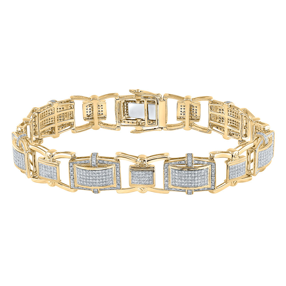 10K YELLOW GOLD ROUND DIAMOND RECTANGLE LINK BRACELET 2-1/2 CTTW