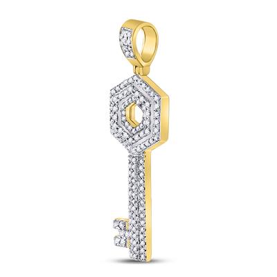 10K YELLOW GOLD ROUND DIAMOND KEY CHARM PENDANT 5/8 CTTW