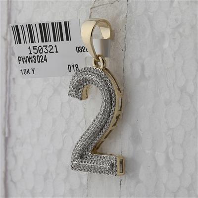 10K YELLOW GOLD ROUND DIAMOND NUMBER 2 CHARM PENDANT 5/8 CTTW