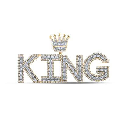 10K TWO-TONE GOLD ROUND DIAMOND KING CROWN CHARM PENDANT 3 CTTW