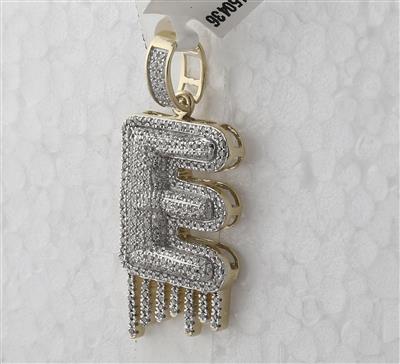 10K YELLOW GOLD ROUND DIAMOND E LETTER CHARM PENDANT 3/4 CTTW