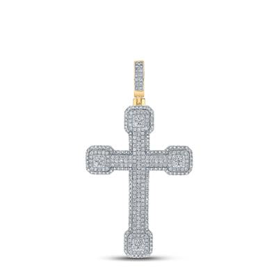 10K YELLOW GOLD ROUND DIAMOND CROSS CHARM PENDANT 3-1/2 CTTW