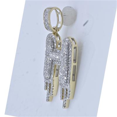 10K YELLOW GOLD ROUND DIAMOND H LETTER CHARM PENDANT 3/4 CTTW