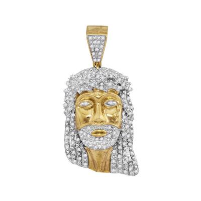 10K YELLOW GOLD ROUND DIAMOND JESUS FACE CHARM PENDANT 7/8 CTTW