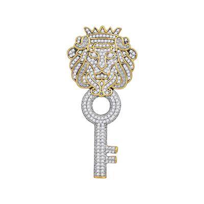 10K YELLOW GOLD ROUND DIAMOND KING LION KEY CHARM PENDANT 7/8 CTTW