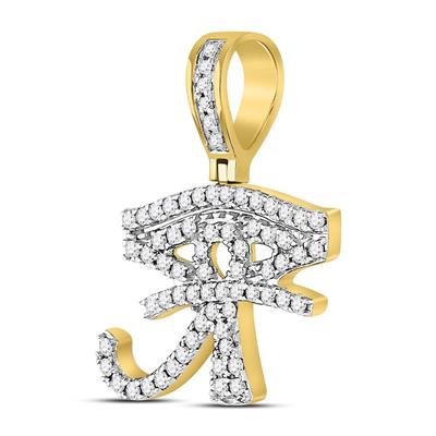 10K YELLOW GOLD ROUND DIAMOND EYE OF RA CHARM PENDANT 7/8 CTTW