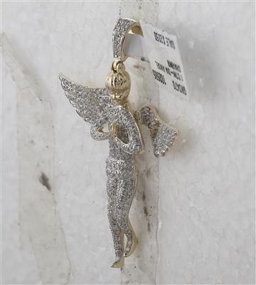 10K YELLOW GOLD ROUND DIAMOND ANGEL WINGS CHERUB CHARM PENDANT 1 CTTW