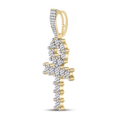 10K YELLOW GOLD ROUND DIAMOND ANKH CROSS CHARM PENDANT 1 CTTW
