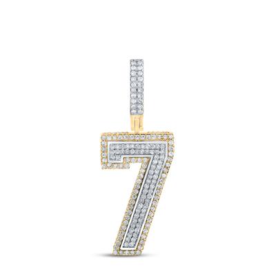 10K TWO-TONE GOLD ROUND DIAMOND NUMBER 7 CHARM PENDANT 1 CTTW