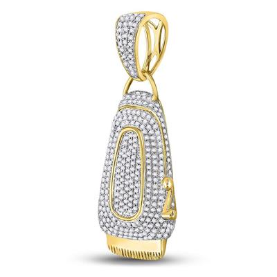 10K YELLOW GOLD ROUND DIAMOND BARBER CLIPPER TRIMMER CHARM PENDANT 1 CTTW
