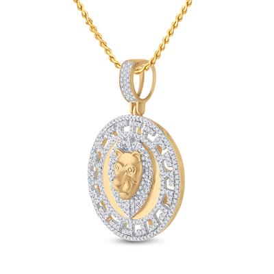 10K YELLOW GOLD ROUND DIAMOND LION HEAD MEDALLION CHARM PENDANT 7/8 CTTW