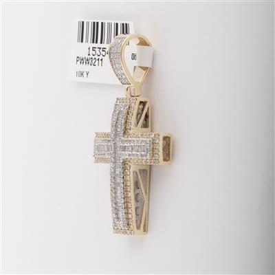 10K YELLOW GOLD BAGUETTE DIAMOND CROSS CHARM PENDANT 7/8 CTTW