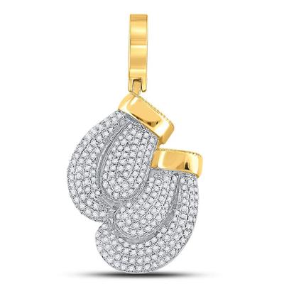 10KT YELLOW GOLD ROUND DIAMOND BOXING GLOVES CHARM PENDANT 7/8 CTTW