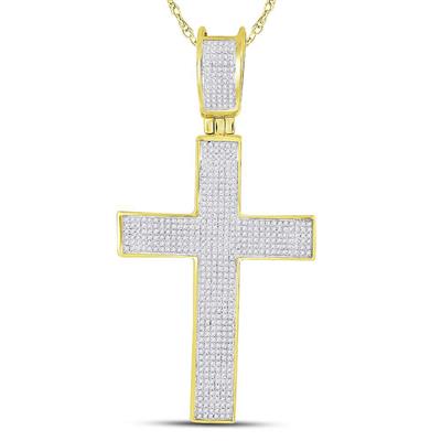 10K YELLOW GOLD ROUND DIAMOND CROSS CHARM PENDANT 1 CTTW