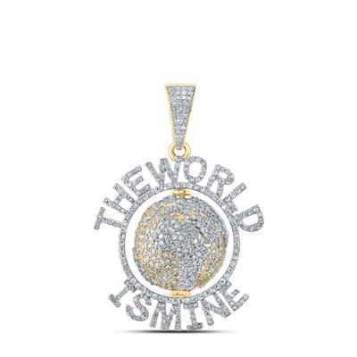 10K YELLOW GOLD ROUND DIAMOND THE WORLD IS MINE CHARM PENDANT 4 CTTW