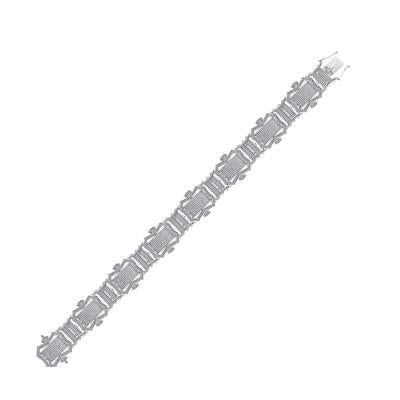 STERLING SILVER ROUND DIAMOND RECTANGLE LINK BRACELET 3-1/5 CTTW