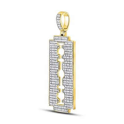 10K YELLOW GOLD ROUND DIAMOND RAZOR BLADE CHARM PENDANT 1 CTTW