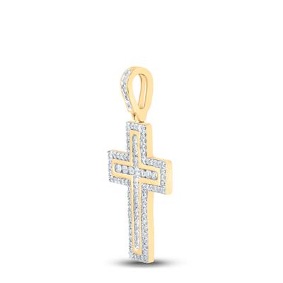 10K YELLOW GOLD ROUND DIAMOND CROSS PENDANT 1 CTTW