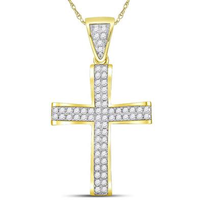 10KT YELLOW GOLD ROUND DIAMOND ROMAN CROSS CHARM PENDANT 1 CTTW