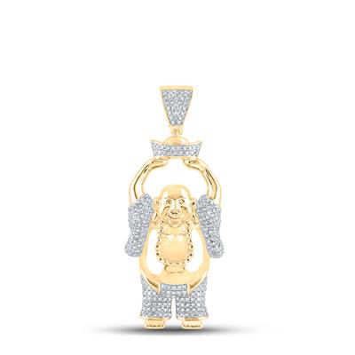 10K YELLOW GOLD ROUND DIAMOND LAUGHING BUDDHA HOTEI CHARM PENDANT 1 CTTW