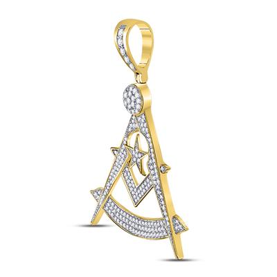 10K YELLOW GOLD ROUND DIAMOND FREEMASON COMPASS PENDANT 7/8 CTW