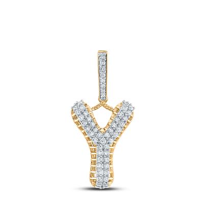 10K YELLOW GOLD ROUND DIAMOND Y LETTER CHARM PENDANT 1 CTTW