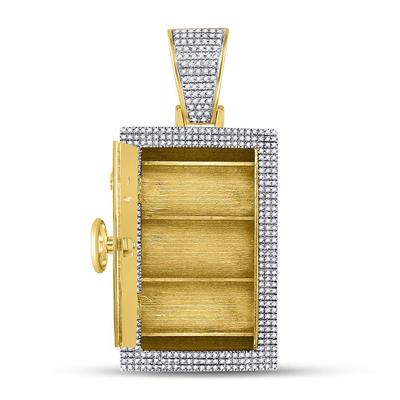 10K YELLOW GOLD ROUND DIAMOND BANK SAFE VAULT CHARM PENDANT 1-1/3 CTTW
