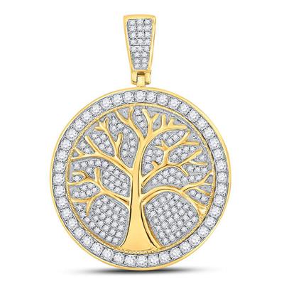 10KT YELLOW GOLD ROUND DIAMOND TREE OF LIFE MEDALLION CHARM PENDANT 1-1/4 CTTW